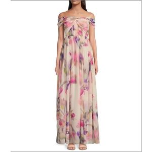 Alex Marie Janet Chiffon Off-The-Shoulder Gown